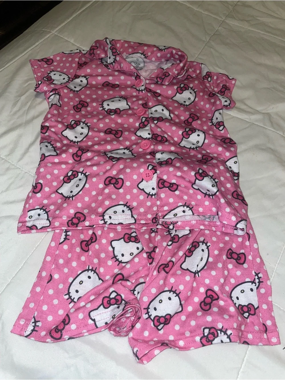 Hello Kitty Pink and White Polka Dot Kids Pajama Top